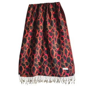 Pashmina 100% Pashmina Scarf Red Black Geometric Chain Link Fringe Wrap Shawl